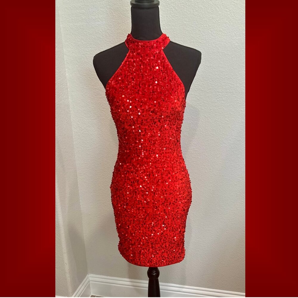 Red Sequin Halter mini dress size S